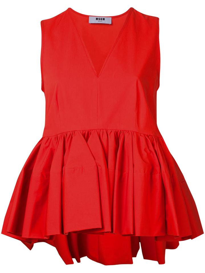 Msgm Ruffle Detail Top, Women's, Size: 38, Red, Cotton/polyurethane/spandex/elastane