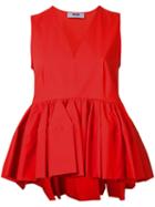 Msgm Ruffle Detail Top, Women's, Size: 38, Red, Cotton/polyurethane/spandex/elastane