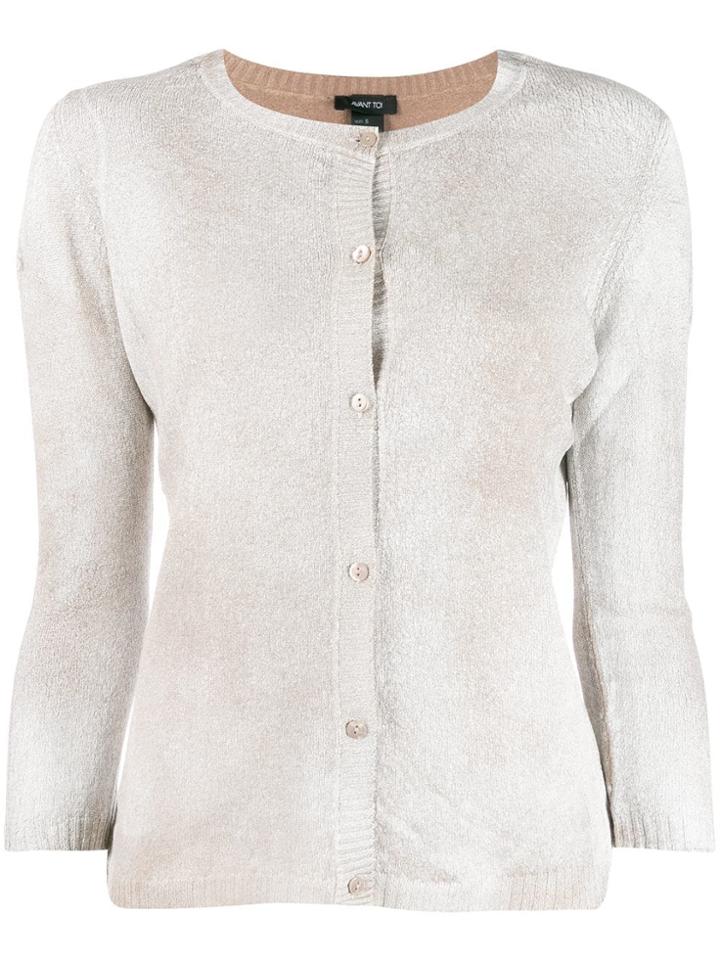 Avant Toi Cropped Sleeve Cardigan - Neutrals