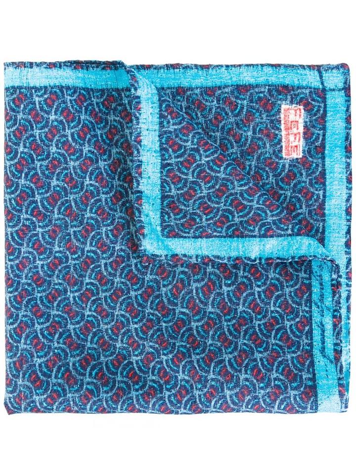 Fefè - Printed Pocket Square - Unisex - Silk - One Size, Blue, Silk