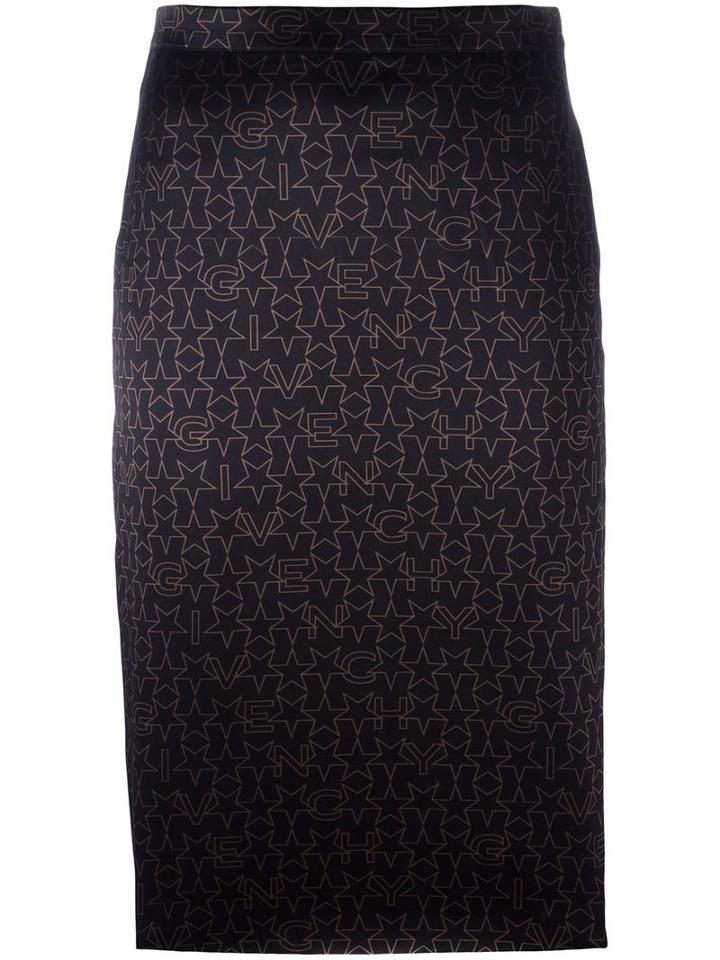 Givenchy Logo Print Pencil Skirt, Size: 38, Black, Silk/acetate