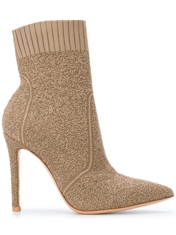 Gianvito Rossi Fiona Bouclé-knit Boots - Nude & Neutrals