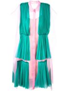 Delpozo Pleated Overlay Shirt Dress - Pink & Purple