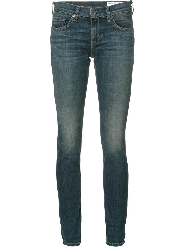 Rag & Bone /jean Folded Hem Skinny Jeans, Women's, Size: 30, Blue, Cotton/polyurethane
