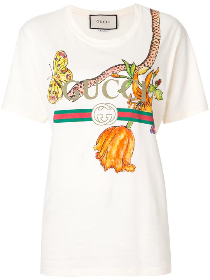 Gucci Gucci Logo Printed T-shirt - Nude & Neutrals