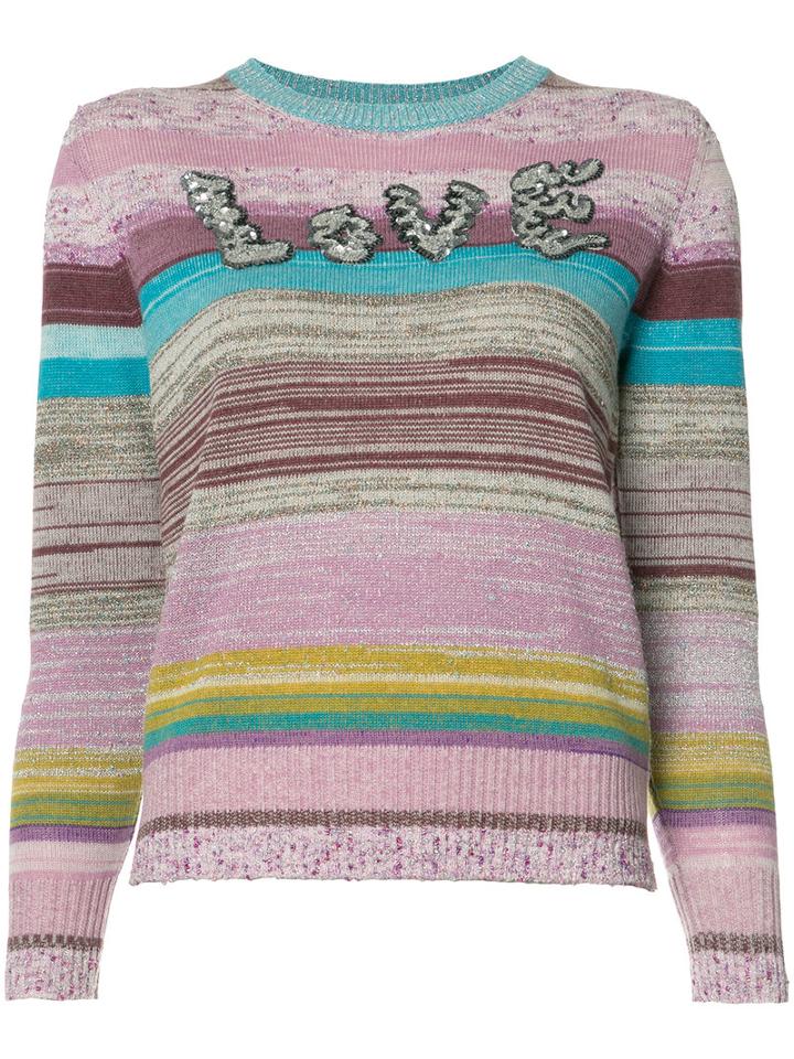 Marc Jacobs Striped Love Jumper, Women's, Size: Large, Pink/purple, Rayon/lyocell/metallic Fibre/wool