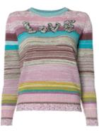 Marc Jacobs Striped Love Jumper, Women's, Size: Large, Pink/purple, Rayon/lyocell/metallic Fibre/wool