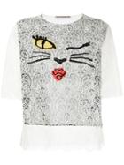 Ermanno Scervino Cat Face Lace Top, Women's, Size: 40, White, Silk/polyamide/viscose