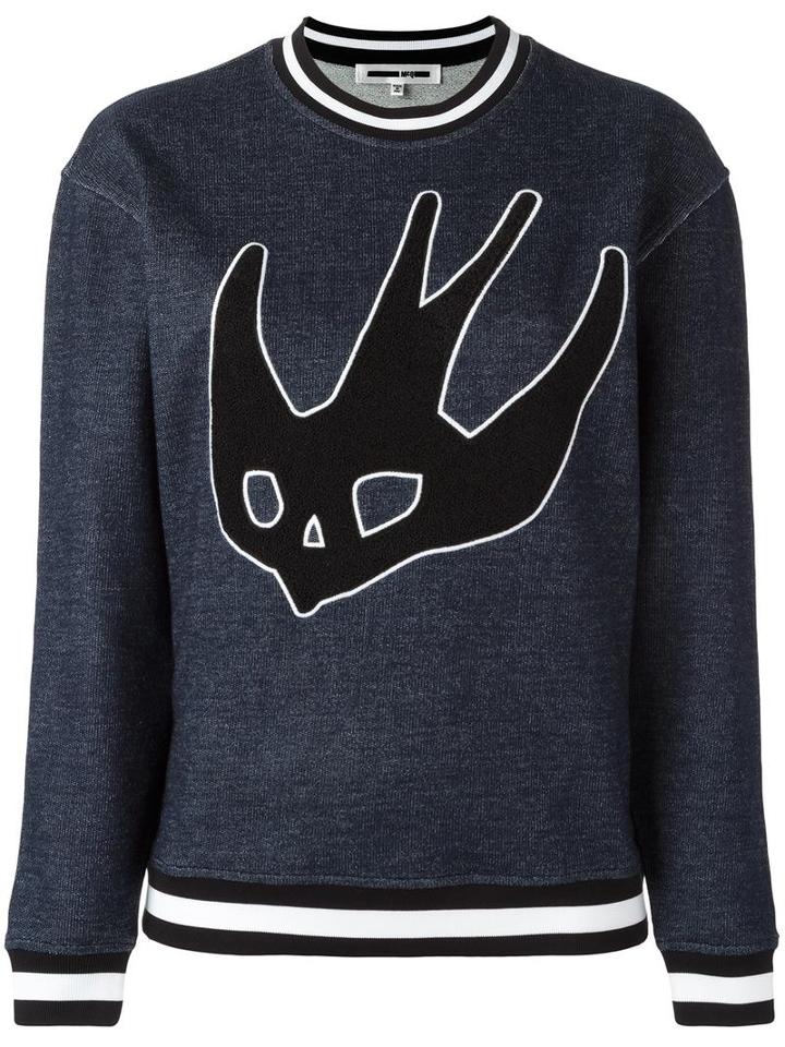 Mcq Alexander Mcqueen Swallow Woodcut Sweatshirt, Women's, Size: Xs, Blue, Cotton/viscose