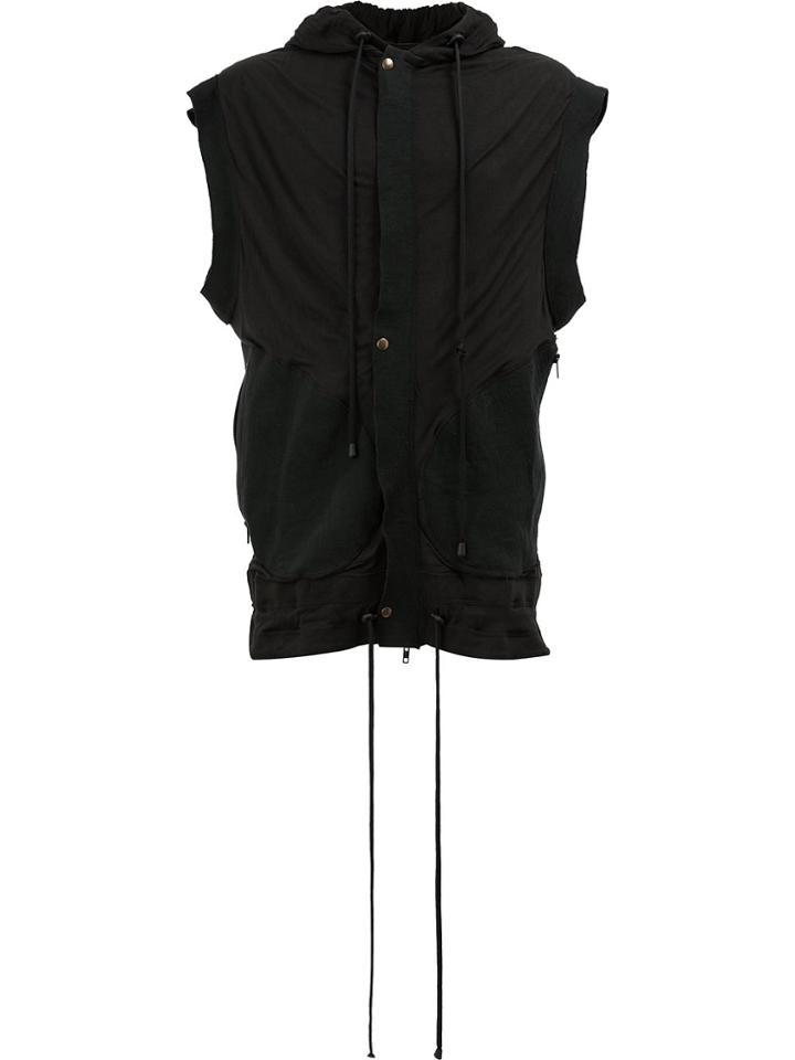 Di Liborio Sleeveless Buttoned Hoodie - Black