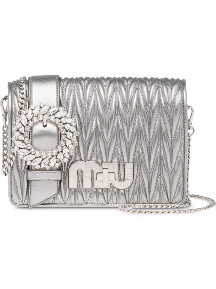 Miu Miu My Miu Matelassé Clutch Bag - Silver