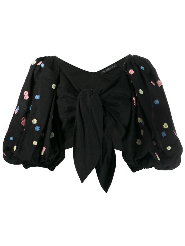 Wandering Puff Sleeve Cropped Top - Black