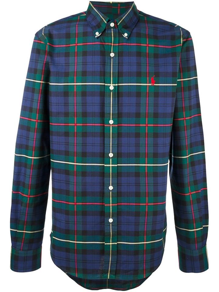 Polo Ralph Lauren Plaid Shirt, Men's, Size: Medium, Blue, Cotton/spandex/elastane