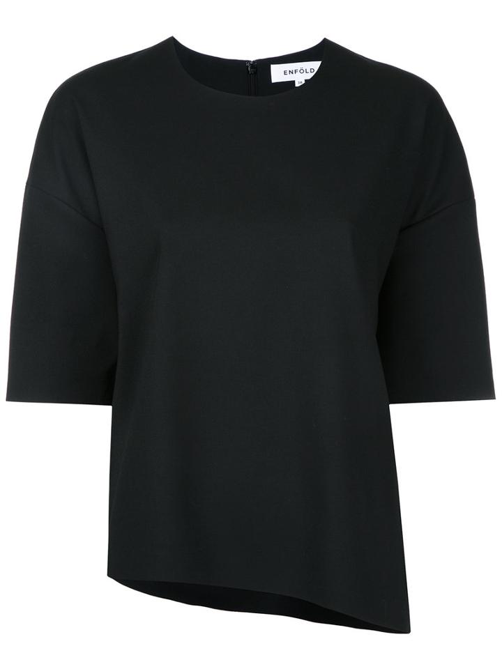 Enföld - Half Sleeve Asymmetric Top - Women - Polyester/polyurethane/rayon - 38, Black, Polyester/polyurethane/rayon