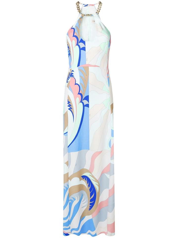 Emilio Pucci Chain Collar Acapulco Print Evening Dress - Blue
