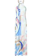 Emilio Pucci Chain Collar Acapulco Print Evening Dress - Blue