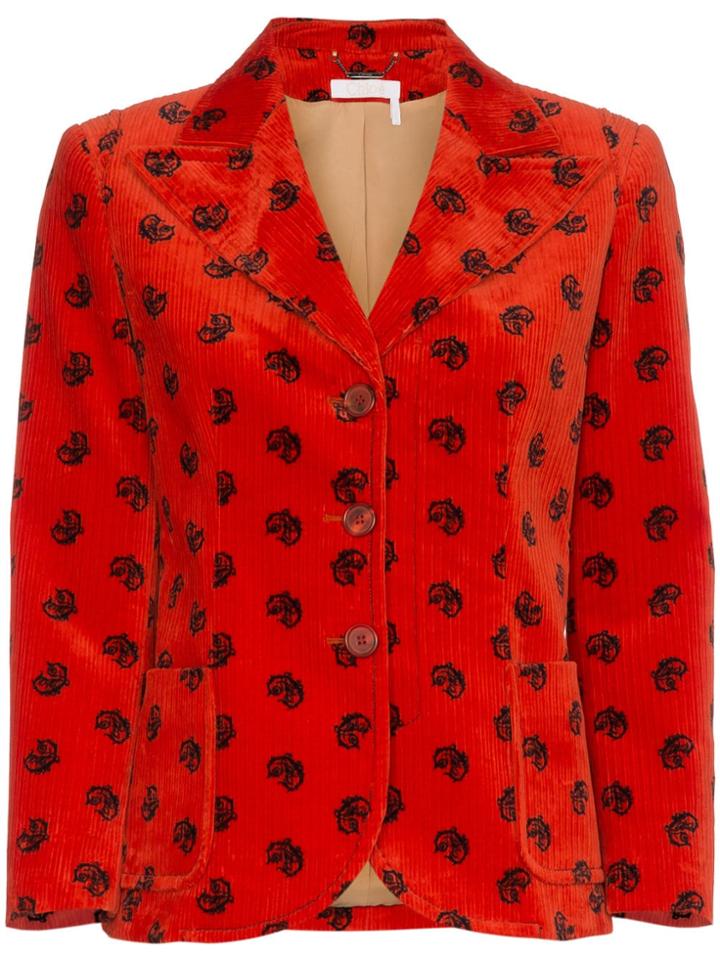 Chloé Velvet Horse Embellished Jacket - Yellow & Orange