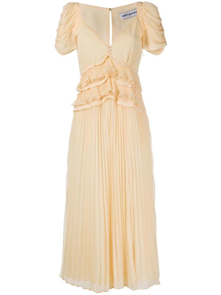 Self-portrait Frilled Slit Pleated Midi Dress - Yellow