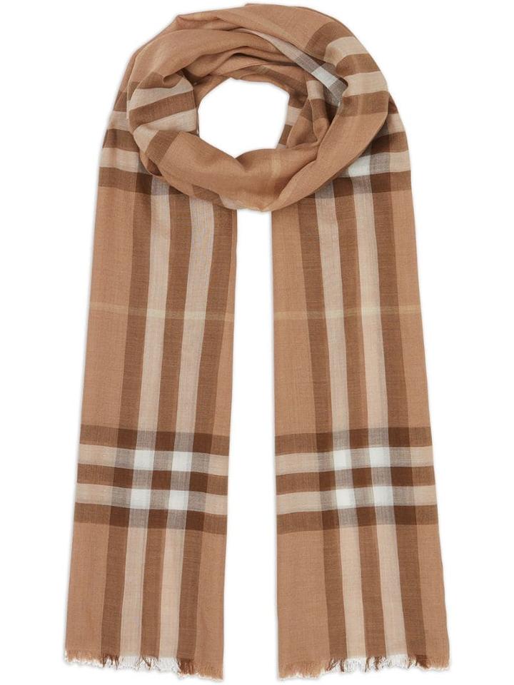 Burberry Lightweight Check Wool Silk Scarf - Brown