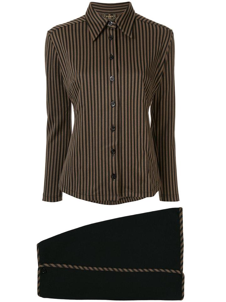 Fendi Pre-owned Striped Shirt And Envelope Skirt Set - Brown