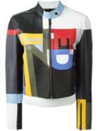 Fendi Logo Patchwork Jacket, Women's, Size: 40, Lamb Skin/polyamide/spandex/elastane