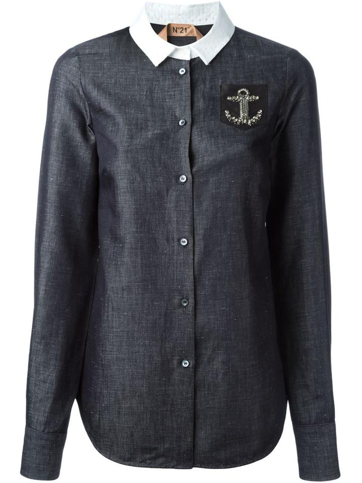No21 Embellished Anchor Patch Shirt