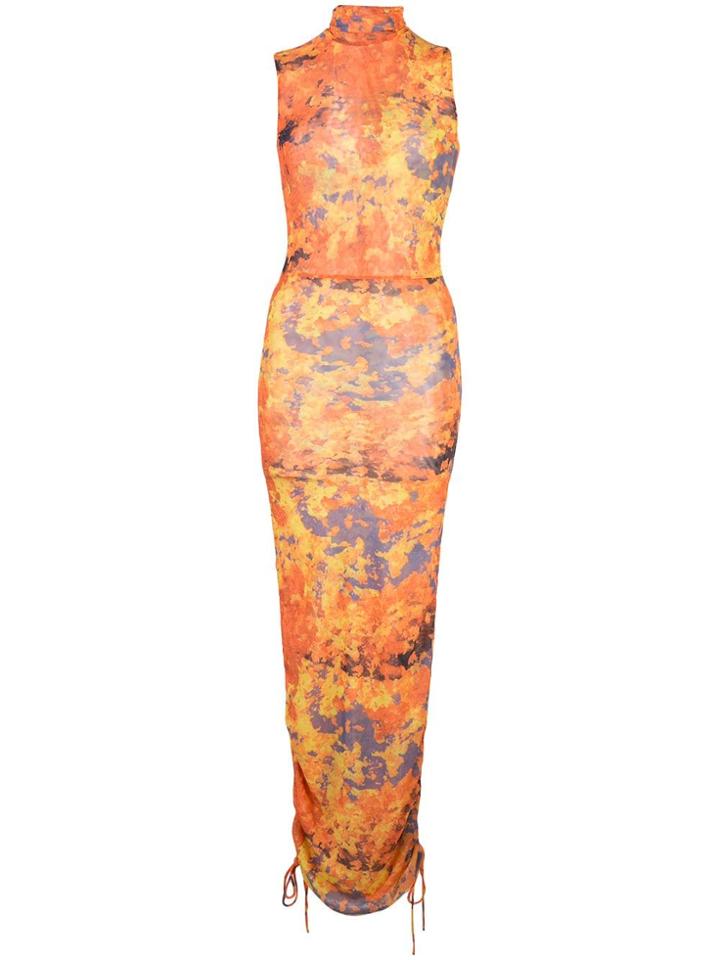 Priscavera Printed Roll Neck Dres - Orange