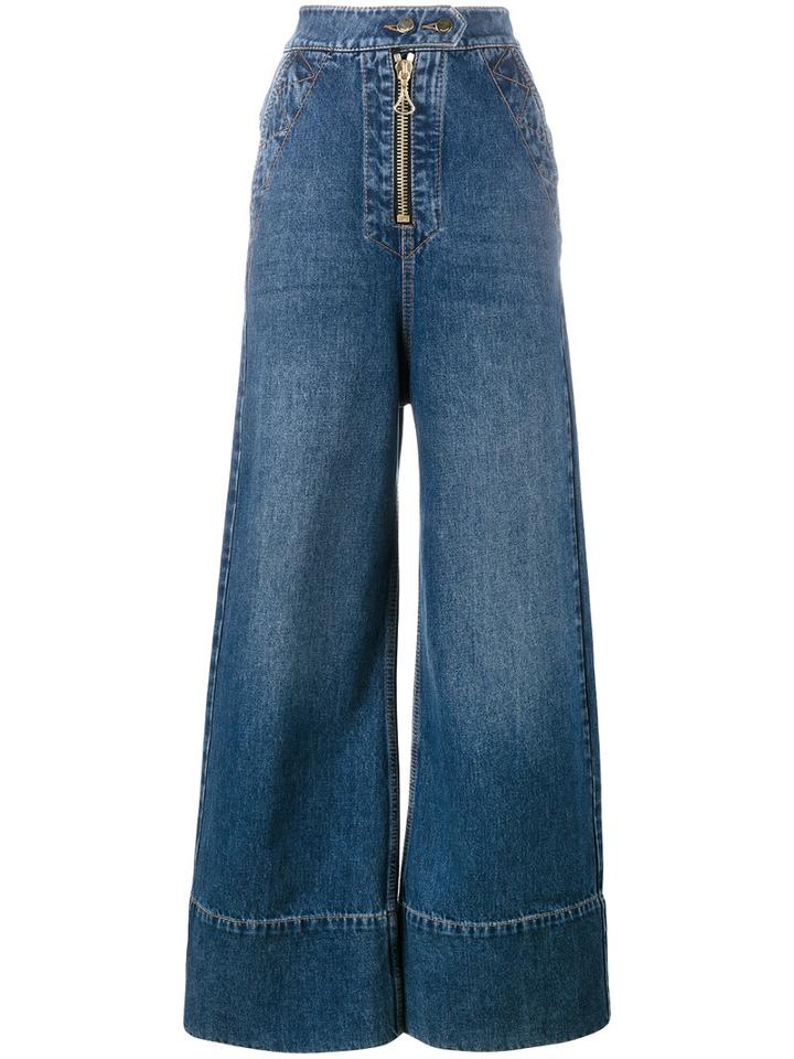 Ellery Wide Leg Denim Jeans, Women's, Size: 26, Blue, Cotton/polyester