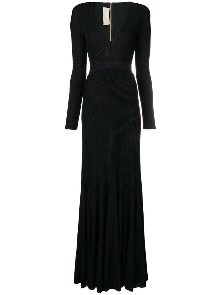 Elie Saab Ribbed Long Dress - Black