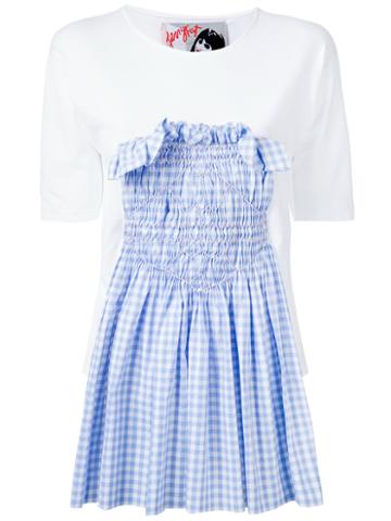 Jenny Fax - Smocked Gingham Insert T-shirt - Women - Cotton - M, Women's, White, Cotton