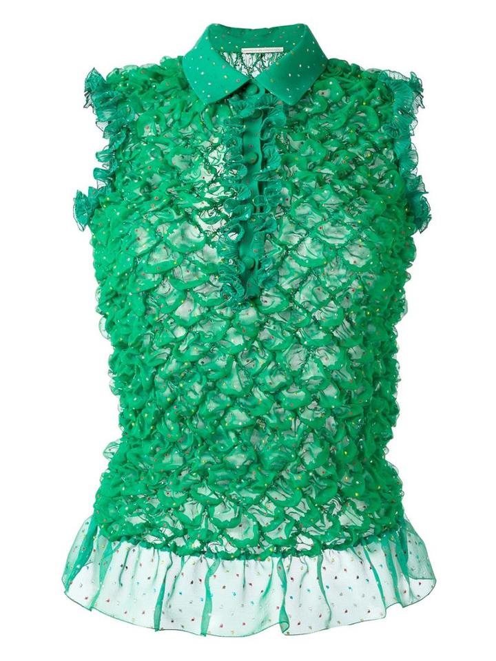 Marco De Vincenzo Ruffled Hem Blouse, Women's, Size: 42, Green, Silk/viscose