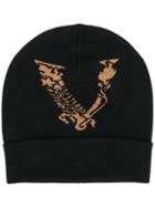 Versace Metallic Logo Knit Beanie Hat - Black