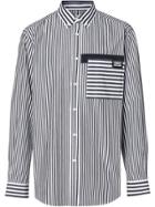Burberry Logo Detail Contrast Stripe Cotton Shirt - Blue