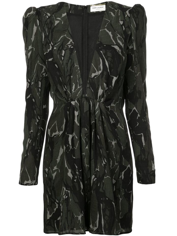 Saint Laurent Camouflage Long-sleeve Mini Dress - Black