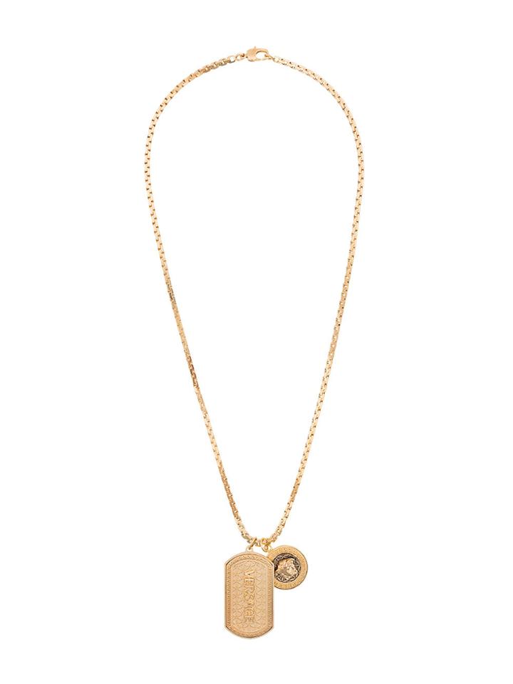 Versace Gold Tone Dog Tag Necklace - Metallic