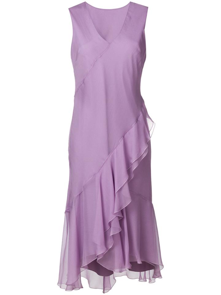 Alberta Ferretti Sleeveless Ruffle Front Dress - Pink & Purple