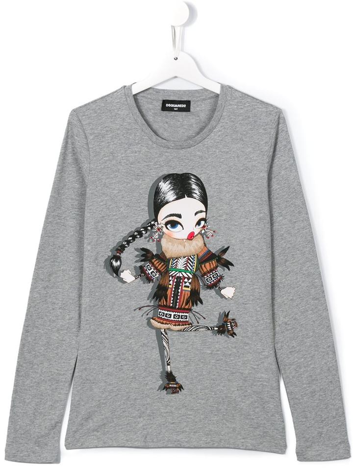 Dsquared2 Kids Girl Print T-shirt, Size: 14 Yrs, Grey