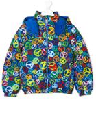 Moschino Kids Teen Peace Print Padded Jacket - Blue