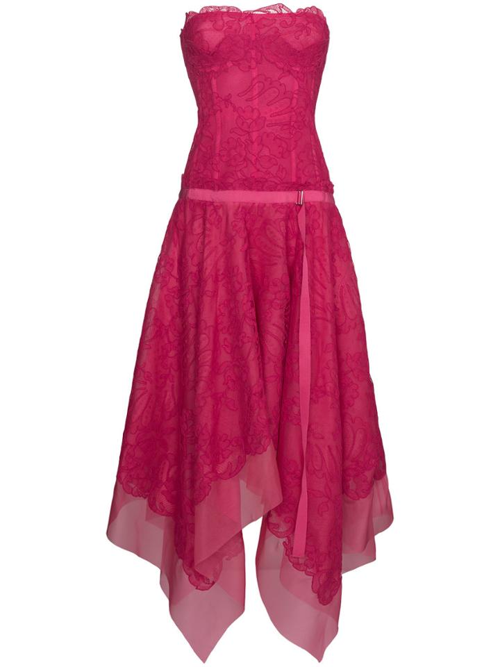 Alexander Mcqueen Strapless Floral Lace Asymmetric Gown - Pink &