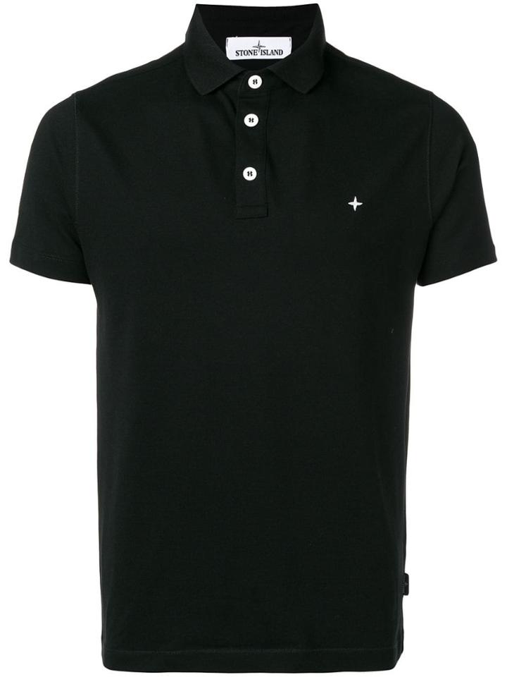 Stone Island Logo Embroidered Polo Shirt - Black