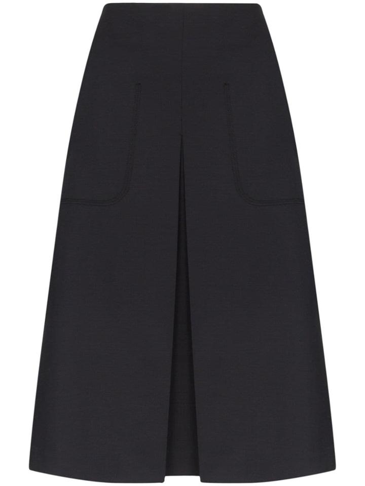 Low Classic Mid-rise Pocketed Woollen Midi Skirt - Blue