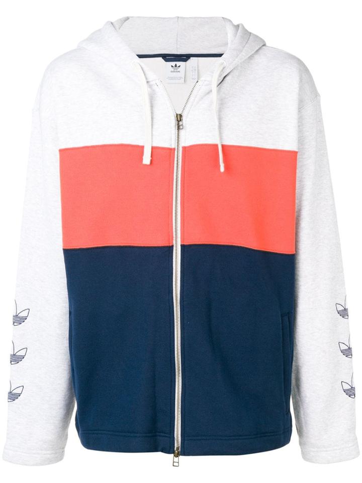 Adidas Contrast Panels Zipped Hoodie - Grey