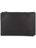Salvatore Ferragamo Logo Embossed Clutch, Men's, Black, Calf Leather
