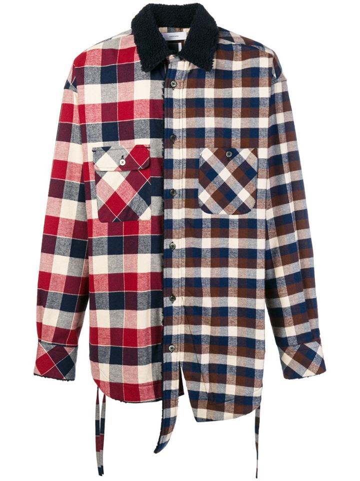 Facetasm Patchwork Plaid Shirt Jacket - Blue