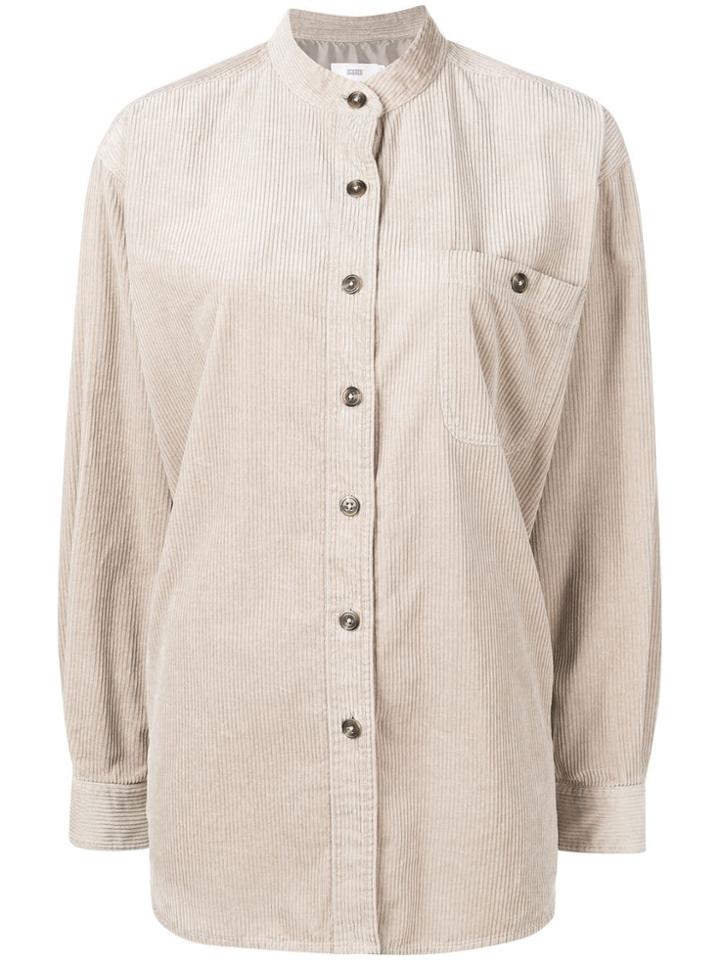 Closed Band Collar Corduroy Shirt - Neutrals