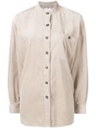 Closed Band Collar Corduroy Shirt - Neutrals