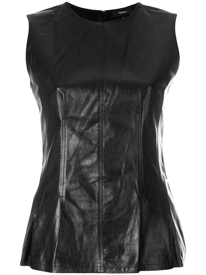 Theory Fitted Leather Blouse - Black