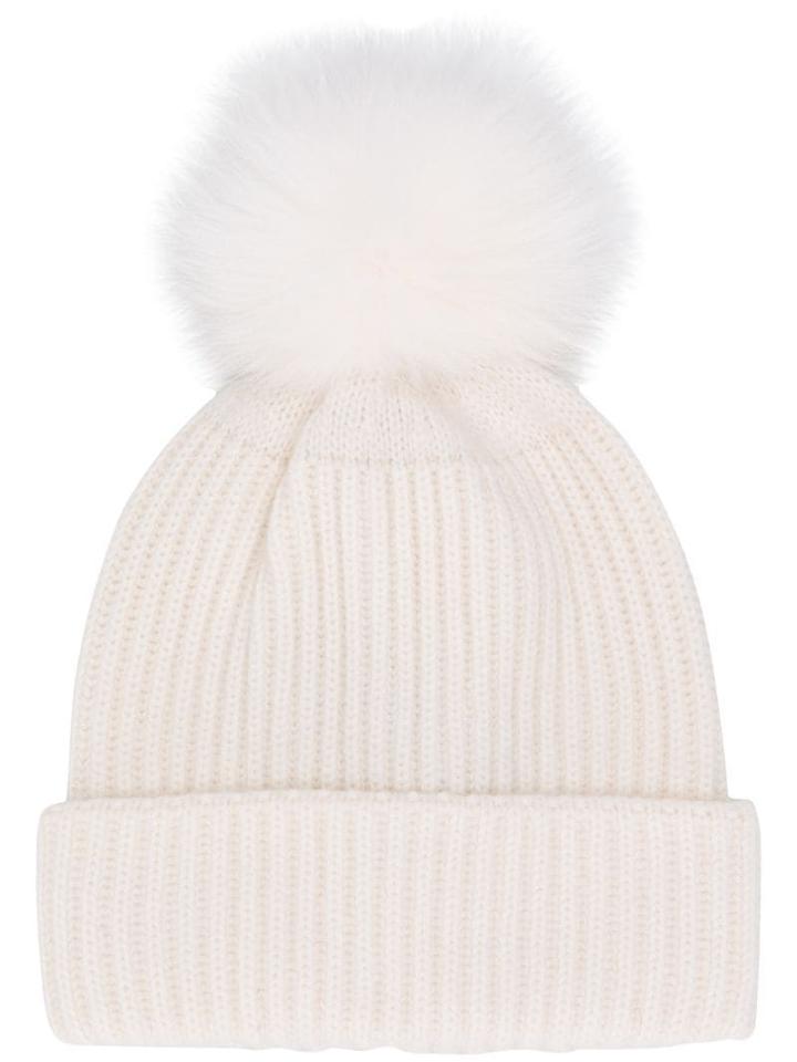Yves Salomon Fur Puff Beanie - White