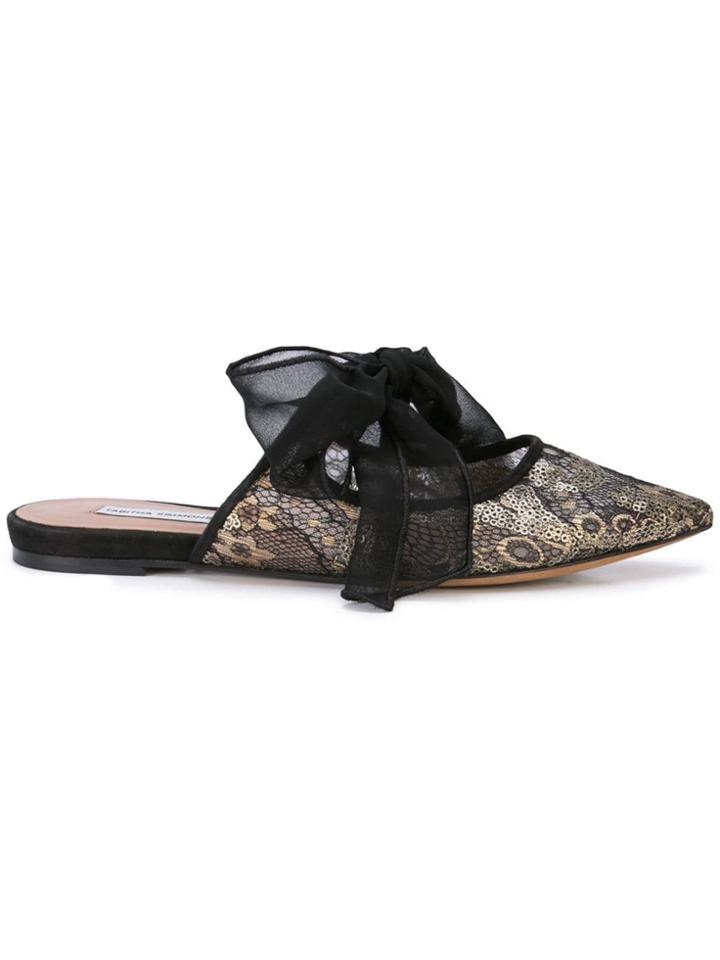 Tabitha Simmons Aida Gold Lace Mules