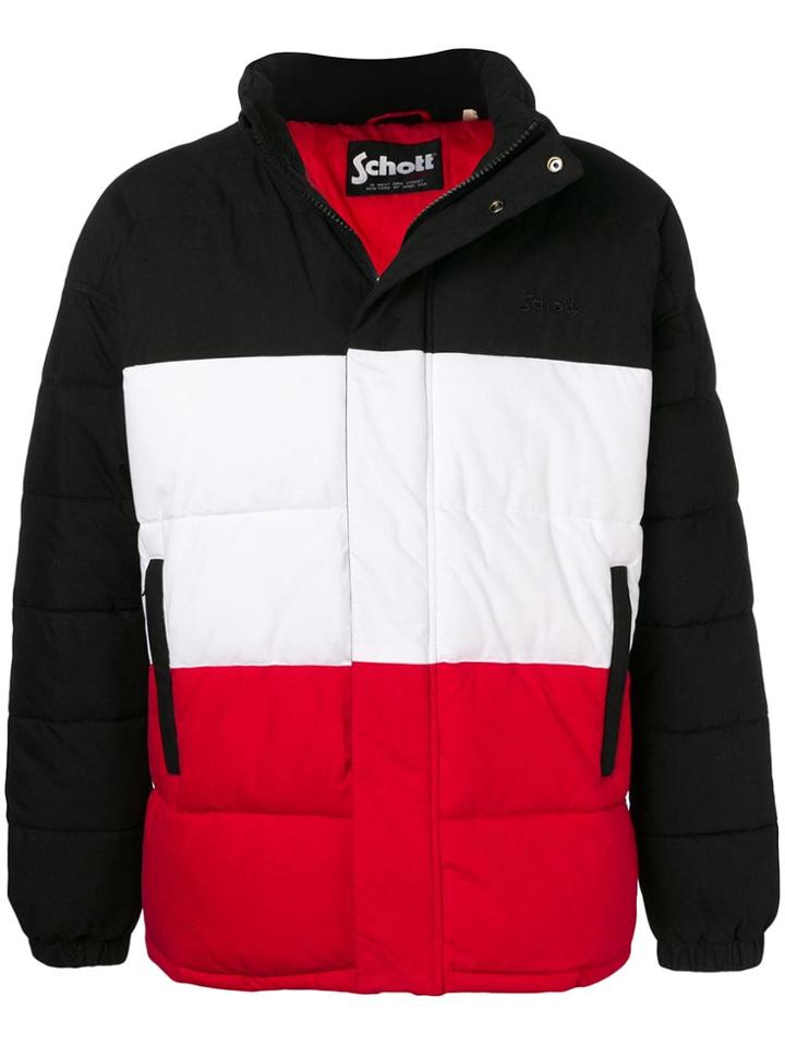 Schott Tri-colour Puffer Jacket - Black